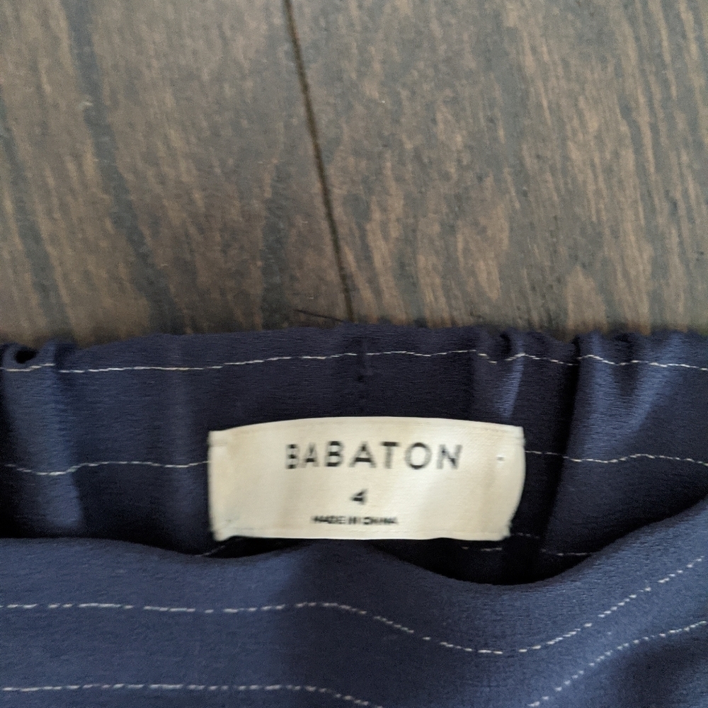 Babaton Aritzia Navy Cream Pinstripe Cropped Trousers Size 4 - Picture 8 of 10